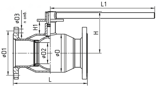 Кран шаровой Temper 283 Ду125 Ру16 фланцевый стандартнопроходной стальной с фланцем для установки привода